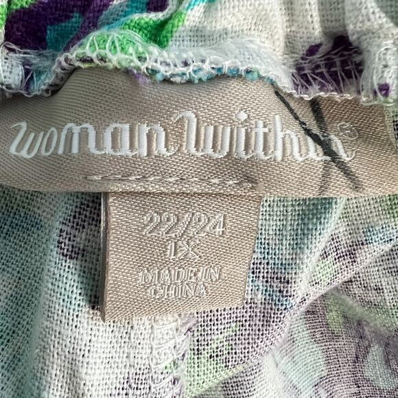 Woman Within 1X Linen Skirt Womens Plus Size Floral A-Line Artsy Summer Teacher - Picture 5 of 8